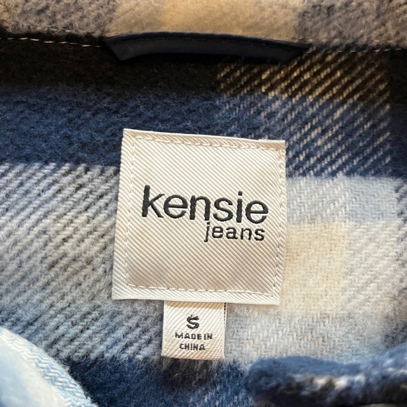 Kensie Blue & Black Plaid Flannel Shacket Pockets - Picture 2 of 15